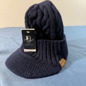 FORBUSITE Women Navy Blue Knit Visor Beanie Hat Faux Fur Lined Winter Warm